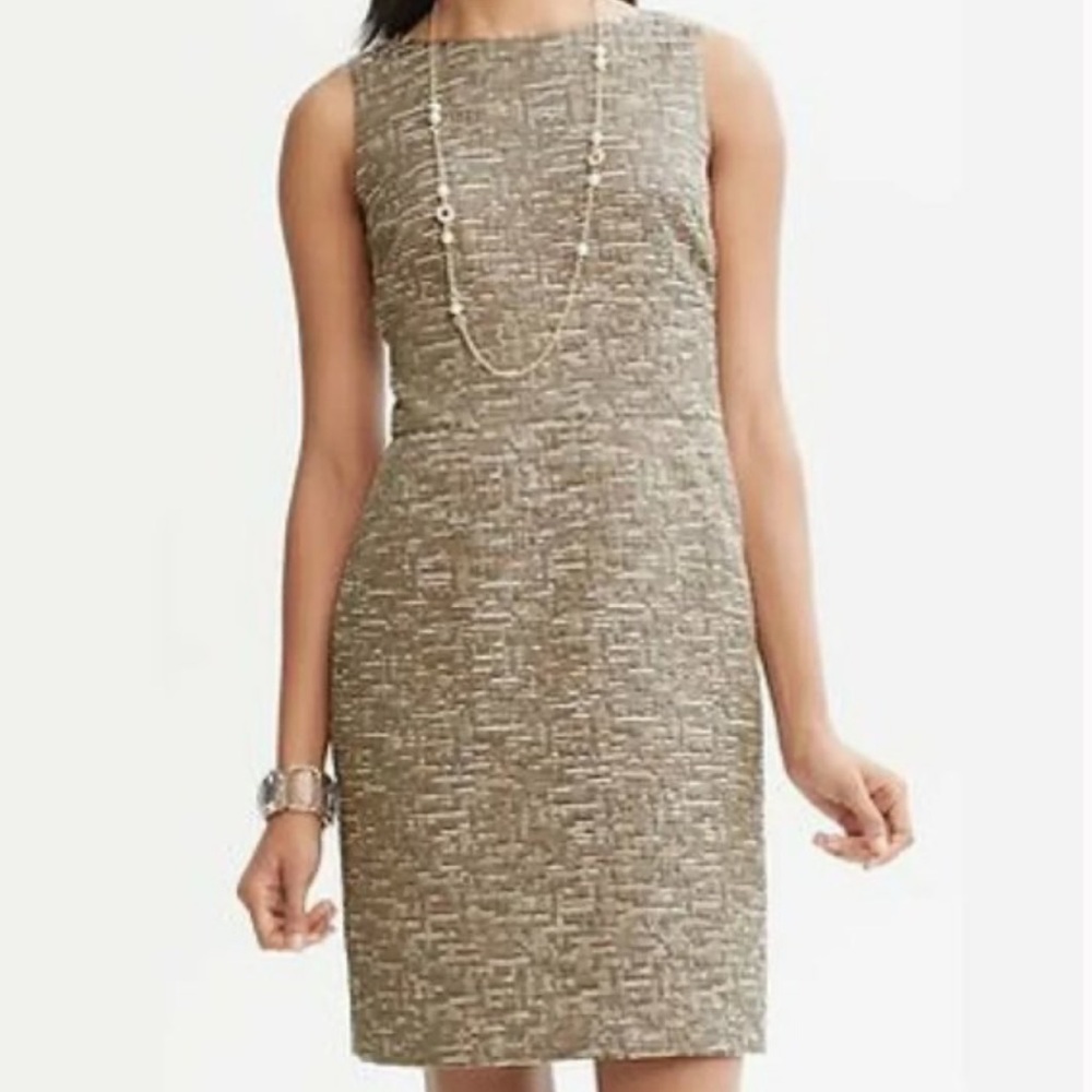 Banana Republic Textured Tan and Gold Sheath Dress